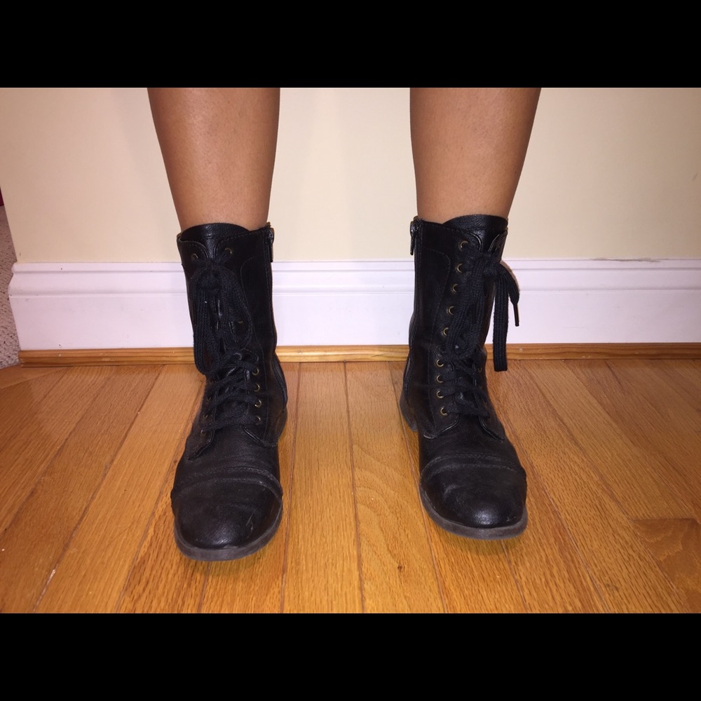 Black lace up and zip combat boots